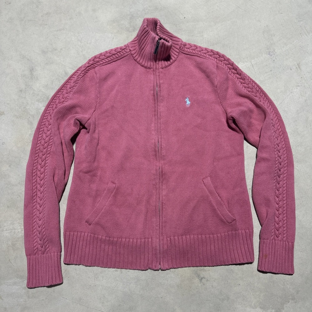 Ralph Lauren Sport Women's Chunky Cable Knit Full Zip Sweater Jacket Size Medium